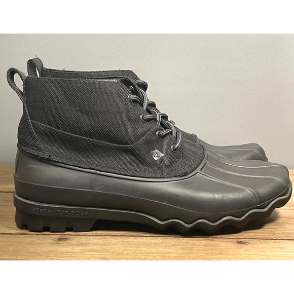 Sperry Men's Top Sider Size 12 Black Lace Up Round Toe Duck Boots Memory Foam - Picture 1 of 15